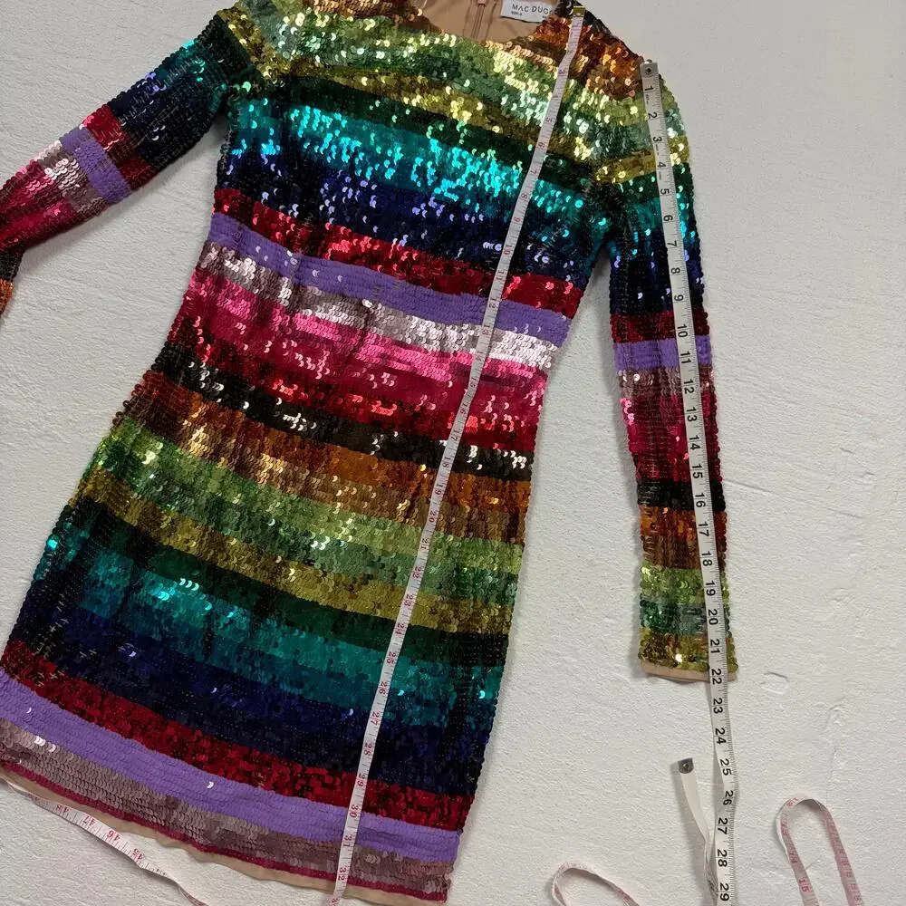 Mac Duggal Rainbow Sequin Long Sleeve Mini Dress, Size 0 - Picture 10 of 10